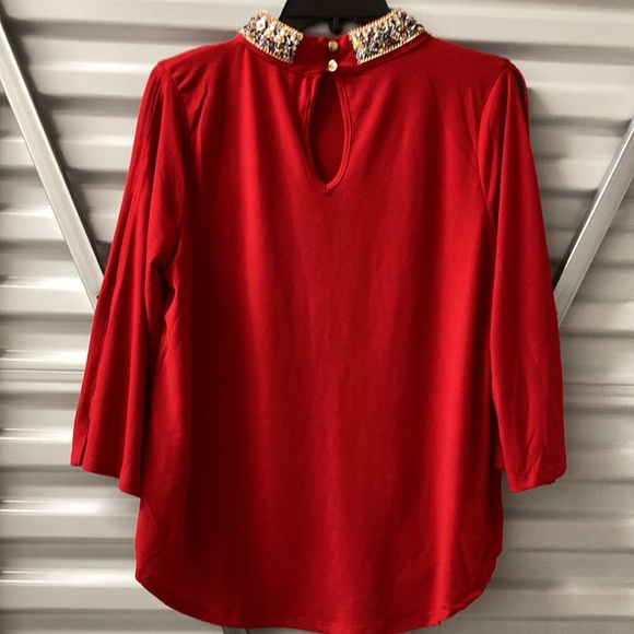 Embellished Collar Red Top - Picture 9 of 10